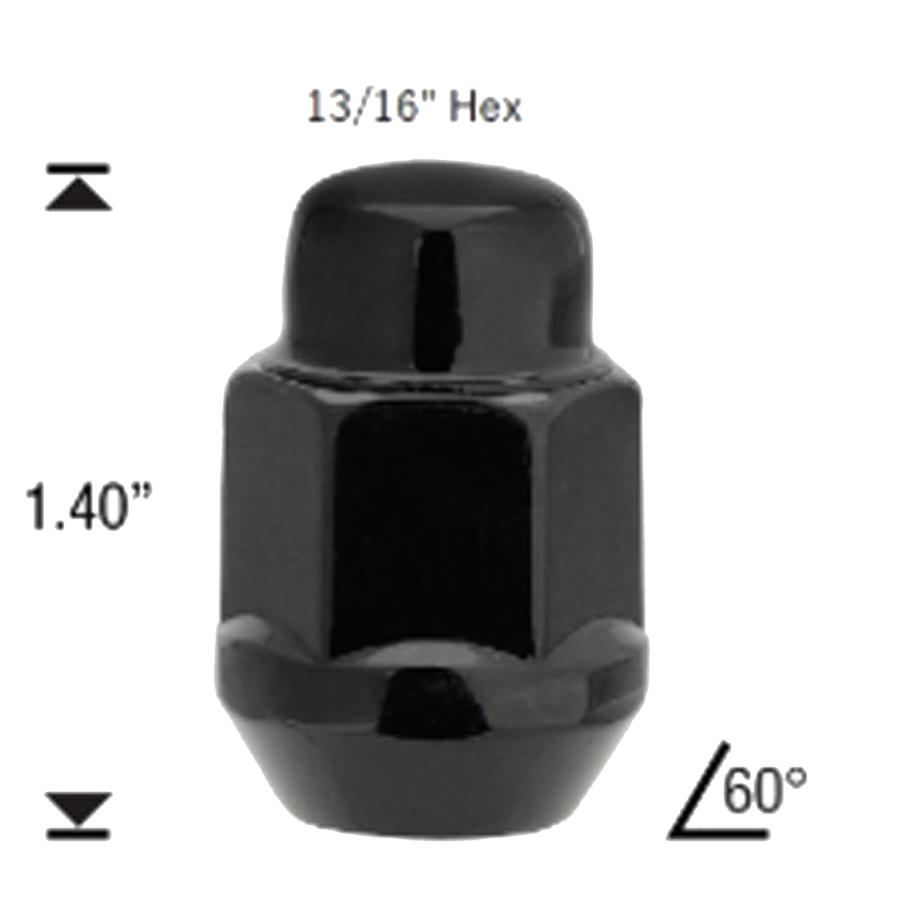 14mm x 1.50 Bulge Acorn Lug Nut Black 50/Box - Staples